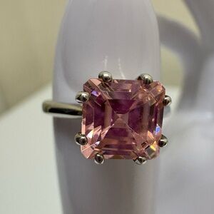 Elegant Pink Crystal Sterling Silver Ring